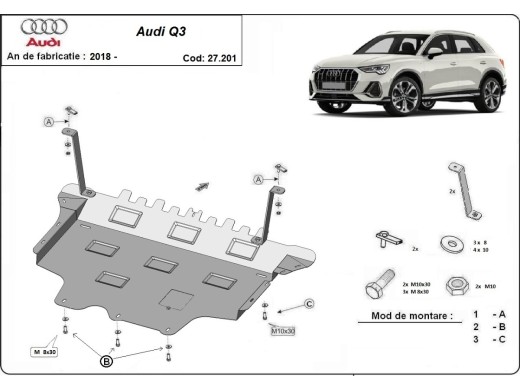 Oceľový kryt motora Audi Q3 (2018-2025)Audi Q3
