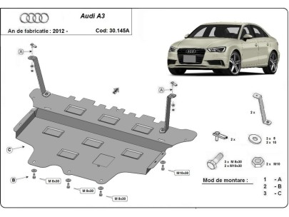 Oceľový kryt motora Audi A3 (8V) - Automatická prevodovka (2012-2020) 2