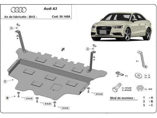 Oceľový kryt motora Audi A3 (8V) - Automatická prevodovka (2012-2020)Audi A3