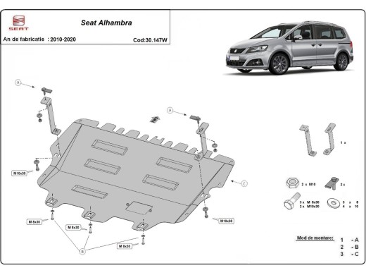 Oceľový kryt motora Seat Alhambra - Webasto (2010-2020)Seat Alhambra