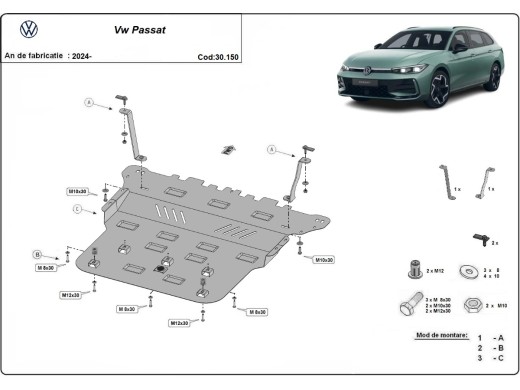 Oceľový kryt motora Volkswagen Passat (2024-2025)Volkswagen Passat