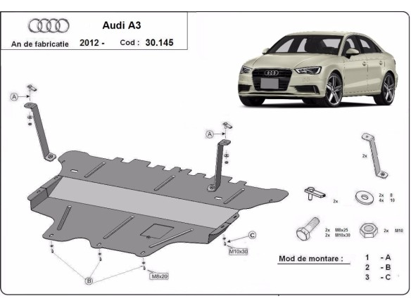 Oceľový kryt motora Audi A3 (8V) (2012-2020)