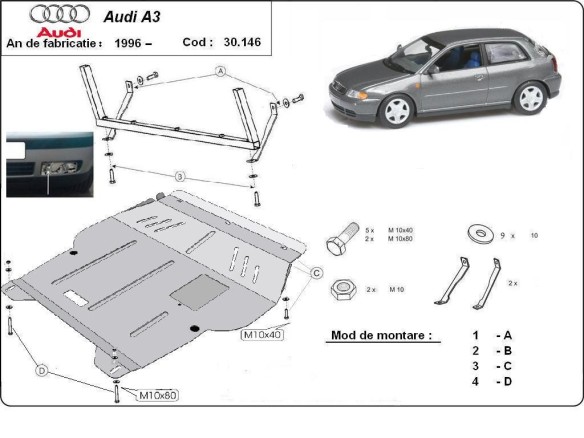 Oceľový kryt motora Audi A3 (1996-2003)Audi A3