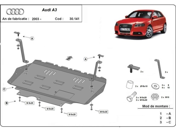 Oceľový kryt motora Audi A3 (2003-2008)Audi A3