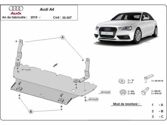 Oceľový kryt motora Audi A4 B9 (2016-2026)