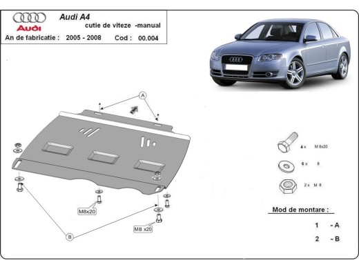 Oceľový kryt prevodovky manuálna Audi A4 B7 (2005-2008)Audi A4