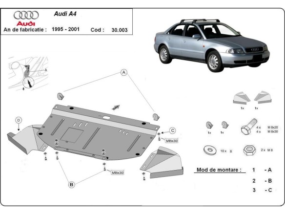 Oceľový kryt motora Audi A4 B5 (1995-2000)Audi A4
