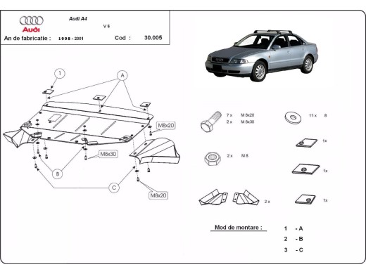 Oceľový kryt motora Audi A4 B5 (1997-2000)Audi A4