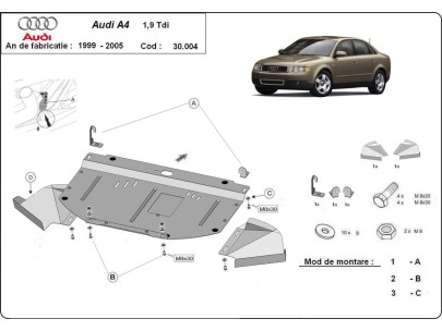 Oceľový kryt motora Audi A4 B6, 1.9 Tdi (1999-2005) 2