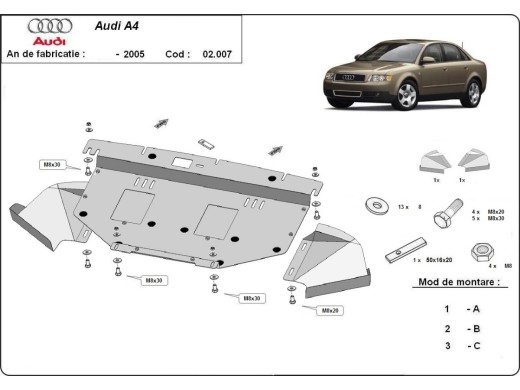 Oceľový kryt motora Audi A4 B6 (2000-2005)