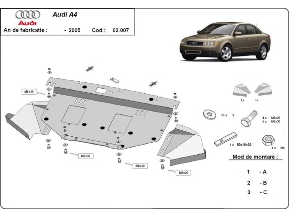 Oceľový kryt motora Audi A4 B6 (2000-2005)