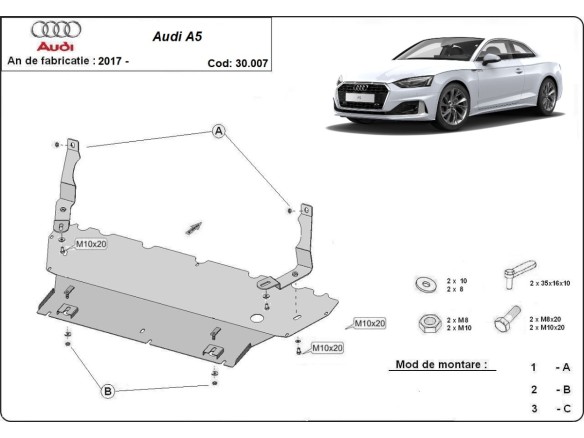 Oceľový kryt motora Audi A5 (2017-2026)