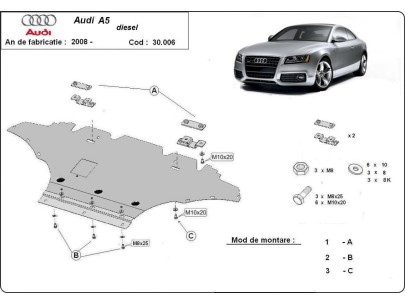 Oceľový kryt motora Audi A5, diesel (2008-2016) 2