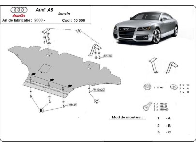 Oceľový kryt motora Audi A5, benzin (2008-2016) 2