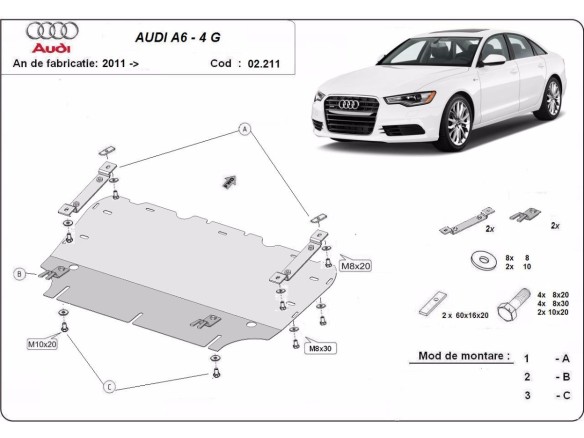 Oceľový kryt motora Audi A6 (2011-2018)Audi A6
