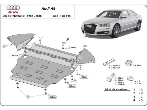 Oceľový kryt motora Audi A8 (2002-2010)Audi A8