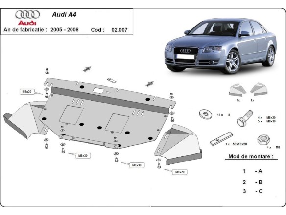 Oceľový kryt motora Audi A4 B7 All Road (2005-2008)Audi Allroad