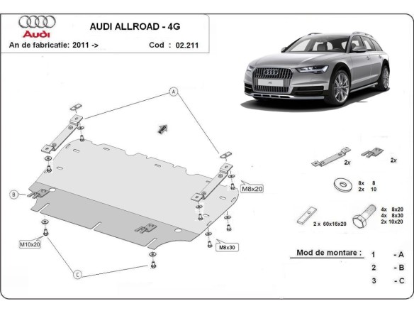 Oceľový kryt motora Audi All Road A6 (2011-2018)Audi Allroad