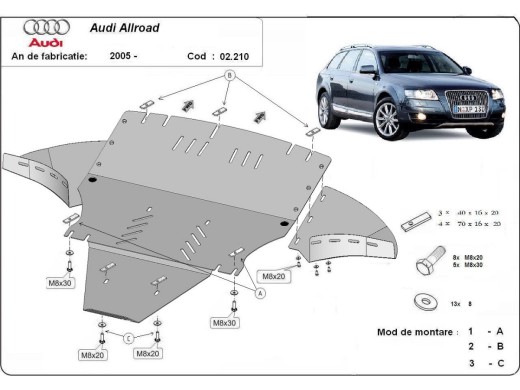 Oceľový kryt motora Audi A6 Allroad 2 - s boky (2005-2011)Audi Allroad