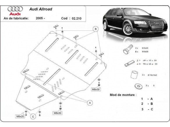 Oceľový kryt motora Audi A6 Allroad 2 - bez bokov (2005-2011)Audi Allroad
