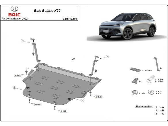 Oceľový kryt motora Baic Beijing X55 (2022-2026)