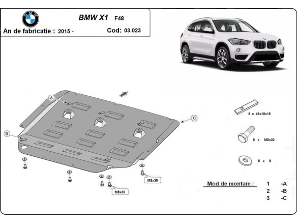 Oceľový kryt motora BMW X1 F48 (2015-2022)BMW X1