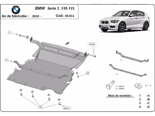 Oceľový kryt motora BMW Seria 1 F20/F21 (2011-2018)BMW Seria 1