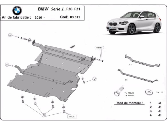 Oceľový kryt motora BMW Seria 1 F20/F21 (2011-2018)BMW Seria 1