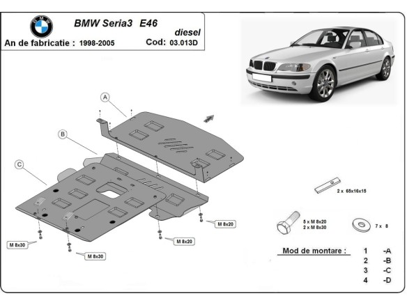 Oceľový kryt motora BMW Seria 3 E46 - Diesel (1998-2005)BMW Seria 3
