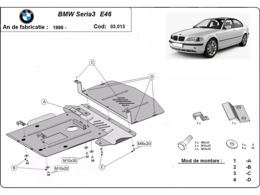 Oceľový kryt motora BMW Seria 3 E46 - benzin (1998-2005)BMW Seria 3