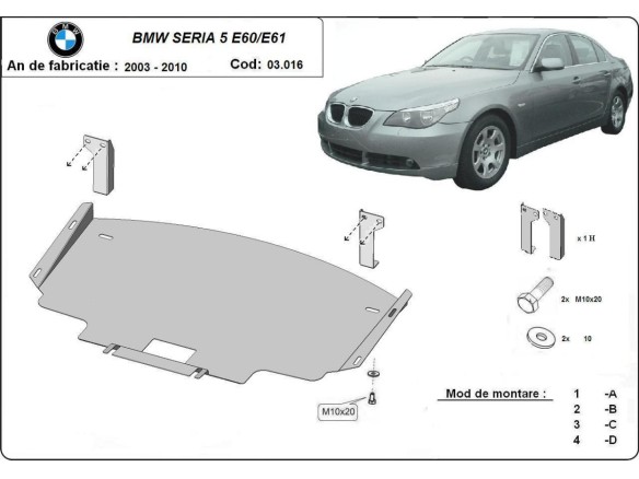 Oceľový kryt motora BMW Seria 5 E60/E61 štandardný predný nárazník (2003-2010)BMW Seria 5