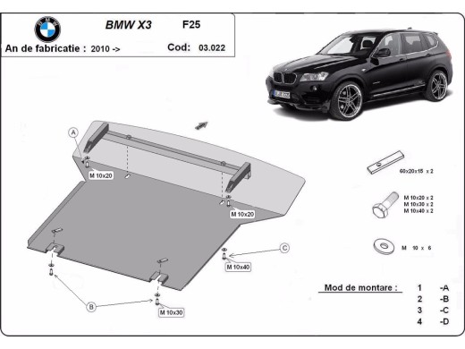 Oceľový kryt motora BMW X3 - F25 (2010-2017)BMW X3