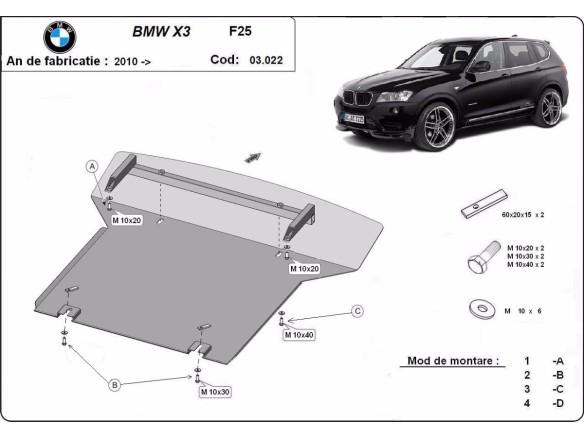 Oceľový kryt motora BMW X3 - F25 (2010-2017)BMW X3