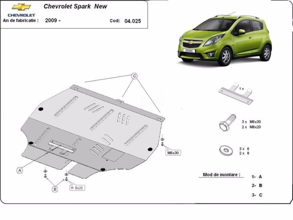 Oceľový kryt motora Chevrolet Spark (2009-2025)Chevrolet Spark