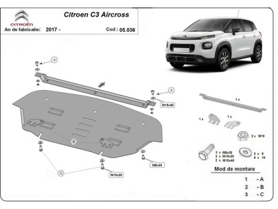 Oceľový kryt motora Citroen C3 Aircross (2017-2026) 2