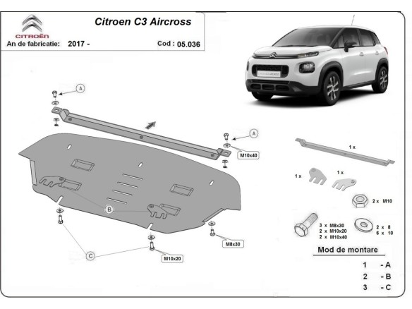 Oceľový kryt motora Citroen C3 Aircross (2017-2026)
