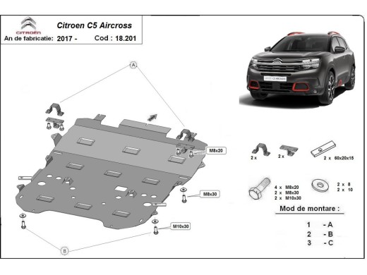 Oceľový kryt motora Citroen C5 Aircross (2017-2025)Citroen C5 Aircross