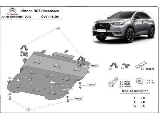 Oceľový kryt motora Citroen DS7 Crossback (2017-2026)