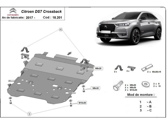 Oceľový kryt motora Citroen DS7 Crossback (2017-2025)Citroen DS7 Crossback