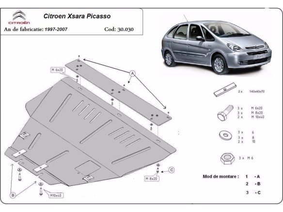 Oceľový kryt motora Citroen Xsara Picasso (1999-2009)Citroen Xsara