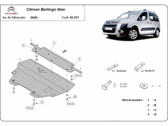 Oceľový kryt motora Citroen Berlingo (2008-2018)Citroen Berlingo