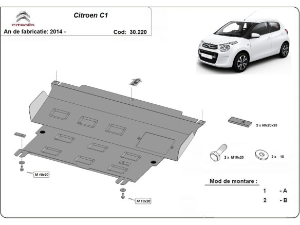 Oceľový kryt motora Citroen C1 (2014-2022)Citroen C1
