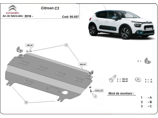 Oceľový kryt motora Citroen C3 (2019-2025)Citroen C3