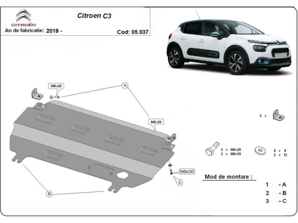Oceľový kryt motora Citroen C3 (2019-2026)