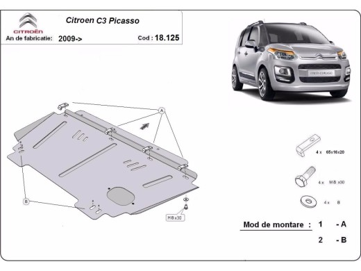 Oceľový kryt motora Citroen C3 Picasso (2009-2017)Citroen C3
