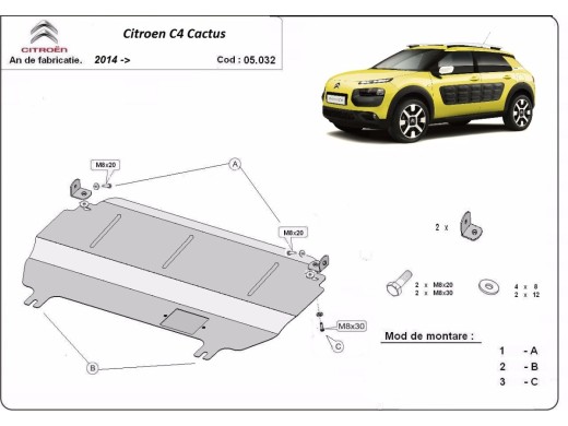 Oceľový kryt motora Citroen C4 Cactus (2014-2020)Citroen C4