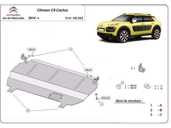 Oceľový kryt motora Citroen C4 Cactus (2014-2020)Citroen C4
