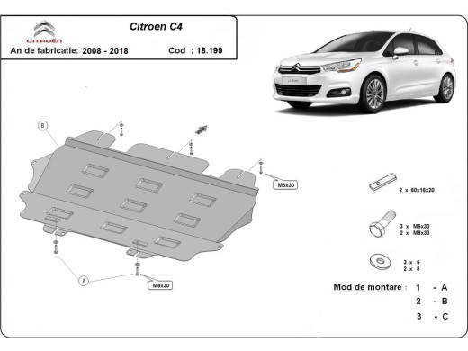 Oceľový kryt motora Citroen C4 (2008-2018)Citroen C4