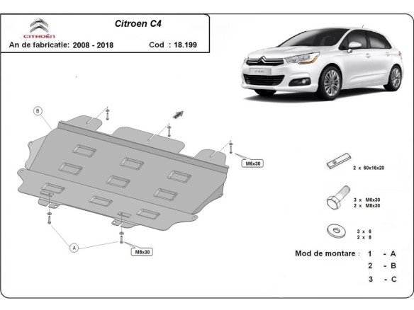 Oceľový kryt motora Citroen C4 (2008-2018)Citroen C4