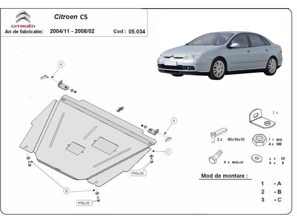 Oceľový kryt motora Citroen C5 (2004-2007)Citroen C5